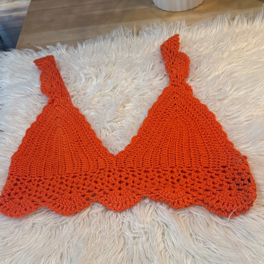 Orange Crochet swim cover-up